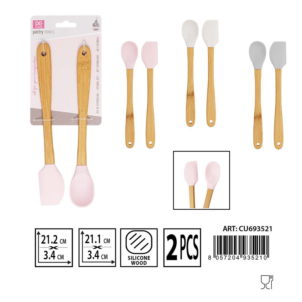 Set de espátula y cuchara de silicona 21.2x3.4cm 2pz para repostería