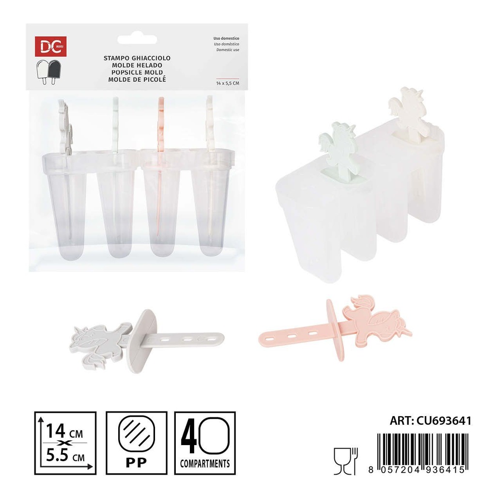 Molde para helados de unicornio 4 piezas 14x5.5x12cm - Herramientas para cócteles
