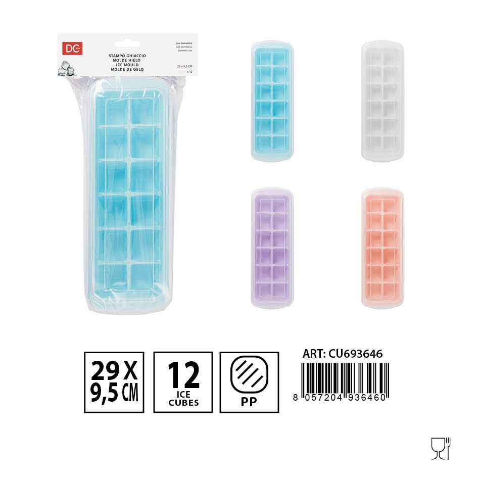 Molde para hielo con tapa 12 cubos 26 x 9.5 cm - Accesorios de cocina