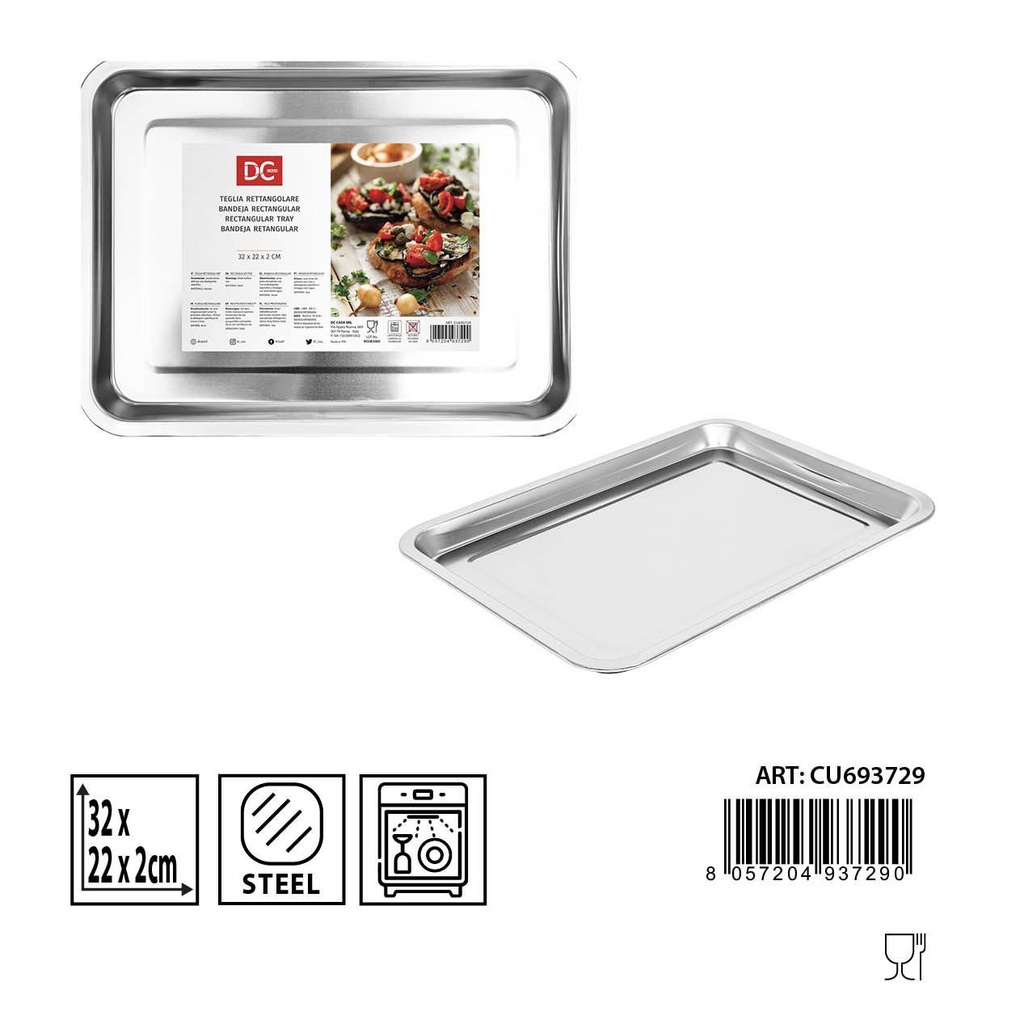 Bandeja rectangular de acero inoxidable 32x22x2cm 174g grosor 0.4mm para cocina