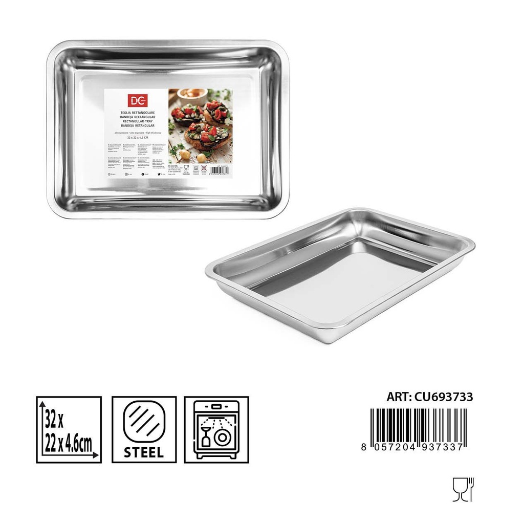 Bandeja alta rectangular de acero 32x22x4.6 cm - Utensilios de cocina