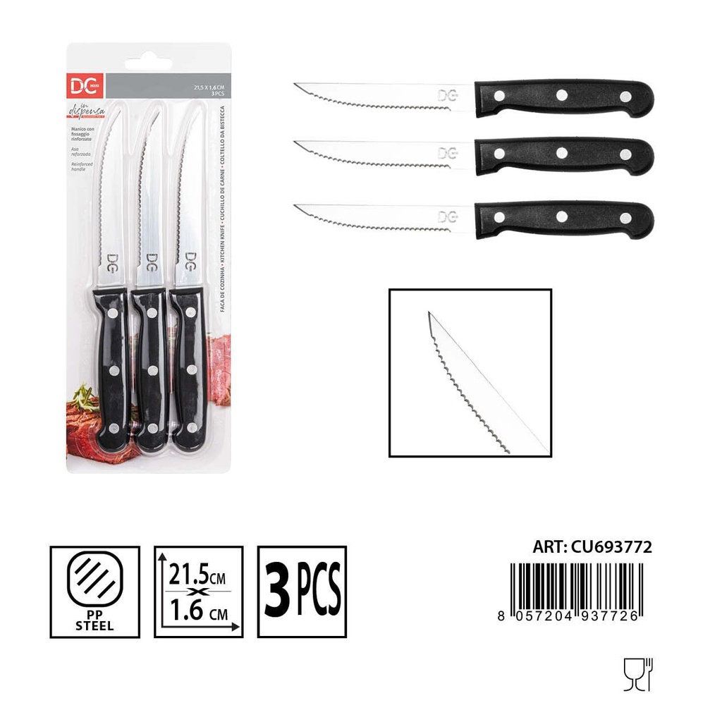 Cuchillo carne 21.5X2.1 cm 3 pcs - Herramientas de cocina 