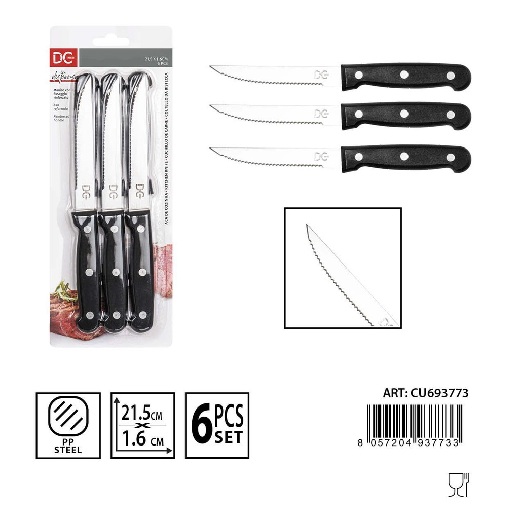 Juego de cuchillos para carne 21.5x2.1 cm 6pzas - Utensilios de cocina