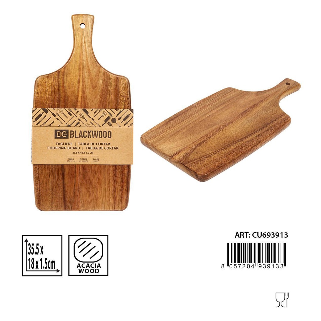 Tabla de cortar rectangular de madera acacia 35.5x18x1.5cm para cocina