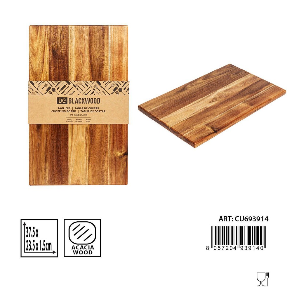 Tabla de cortar rectangular de acacia 37.5x23.5x1.5 cm - Utensilios de cocina
