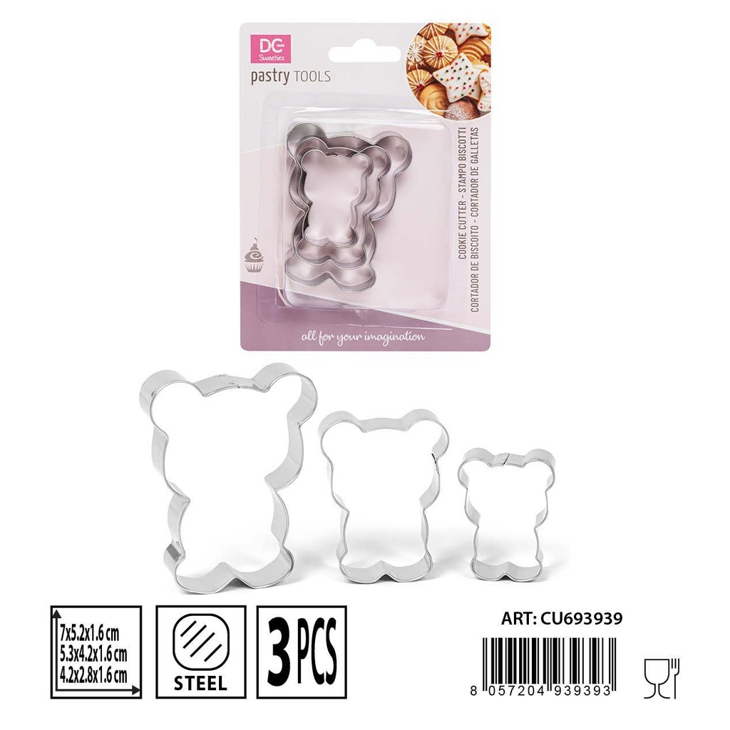 Molde para galletas de osito 3pcs para repostería