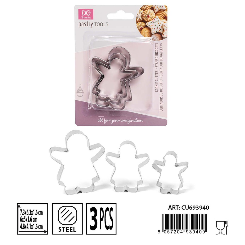 Molde para galletas de niñas 3 pcs (tamaño grande: 7.3x6.3x1.6 cm) - Utensilios de repostería