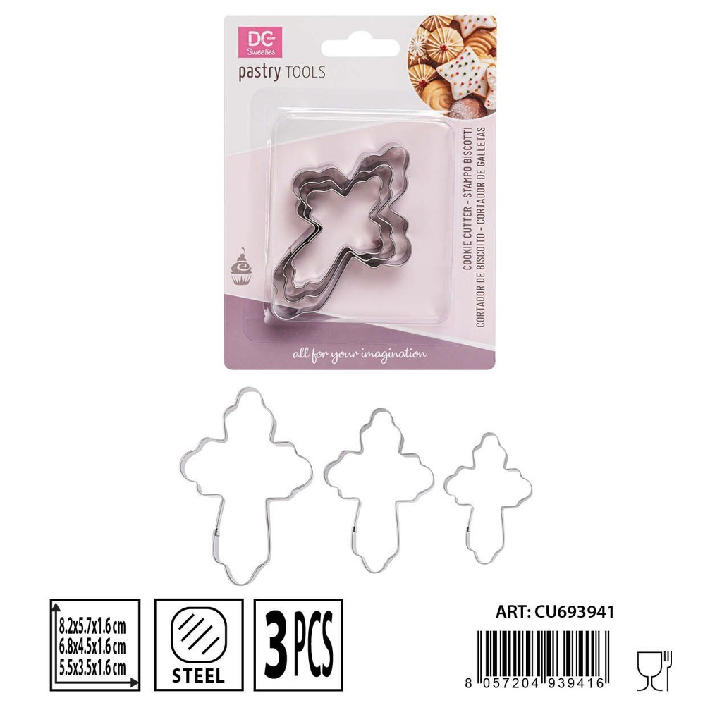 Molde para galletas en forma de cruz 3 pcs (tamaño grande: 8.2x5.7x1.6 cm) - Utensilios de repostería