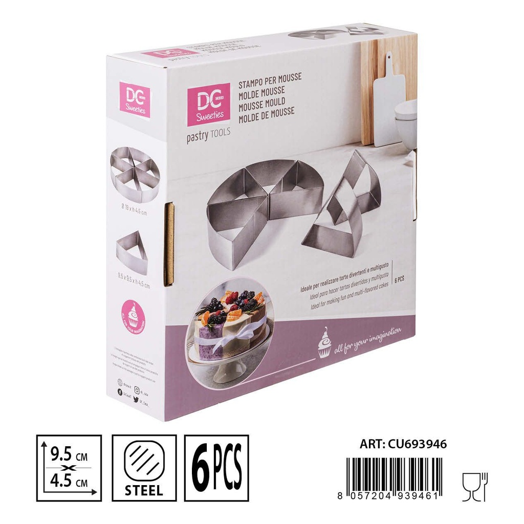 Molde para mousse triangular 9.5x9.5x4.5cm 6pcs