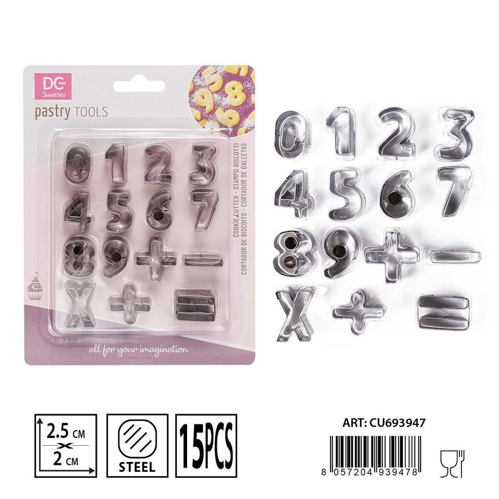 Molde para galletas de números 2.5x2cm 15pcs - Herramientas de repostería