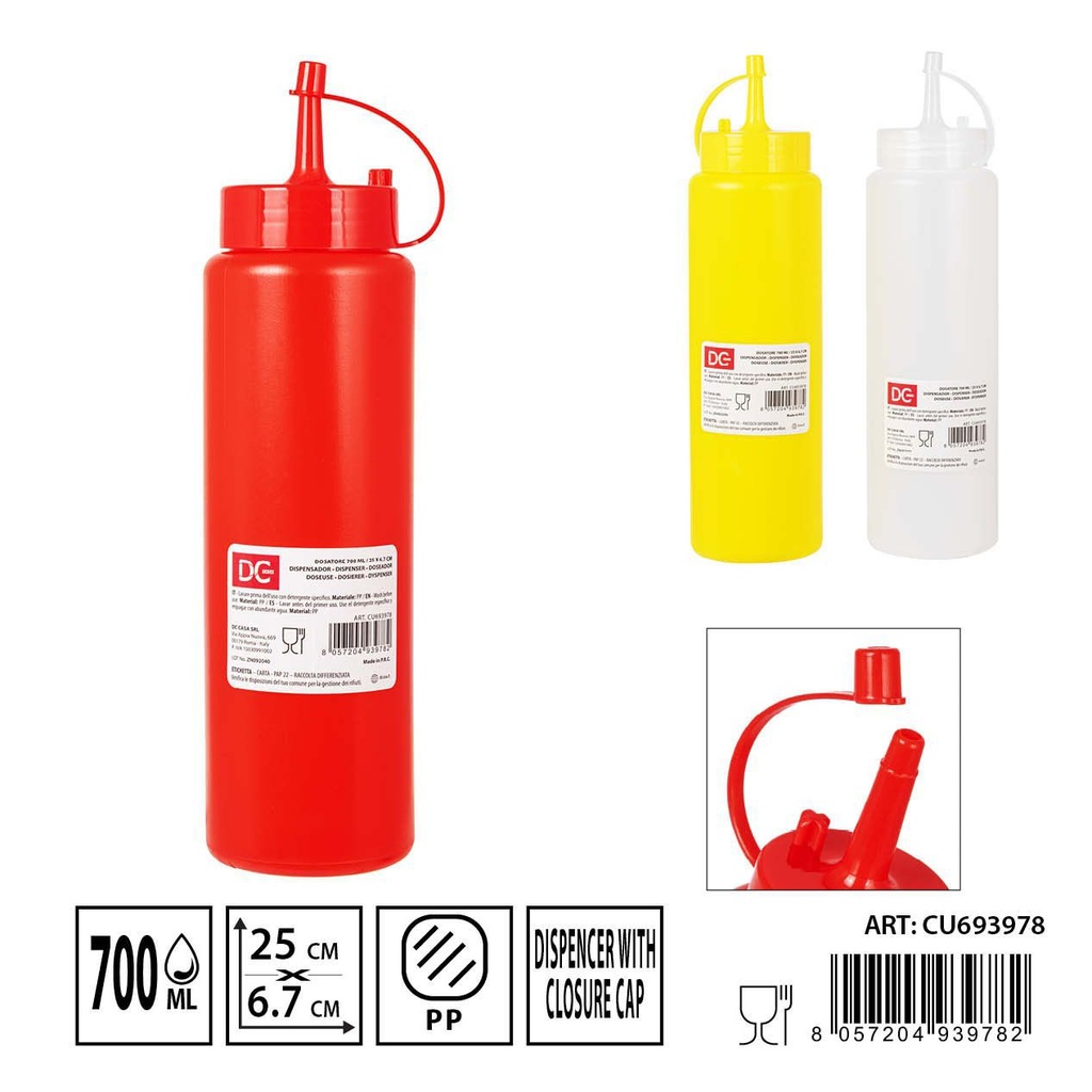 Bote dispensador de salsa 700 ml 25x6.7 cm - Utensilios de cocina de plástico