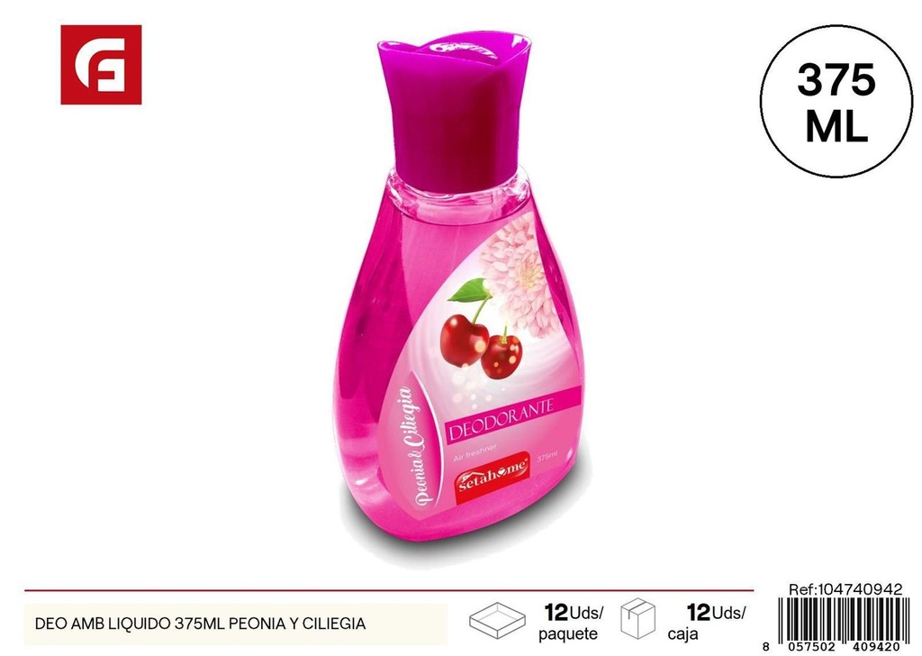 Aceite aromático líquido 375ml peonía y cereza - Ambientadores