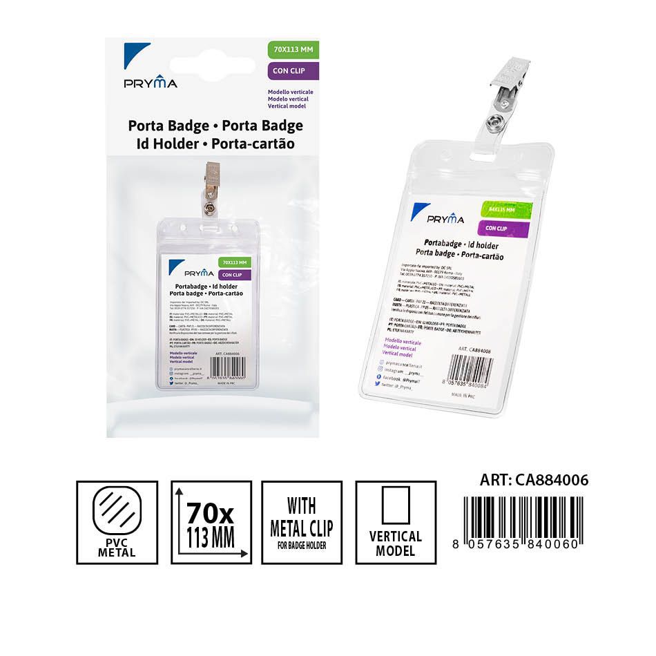 Identificador Vertical con Clip 70x113mm - Funda para tarjetas