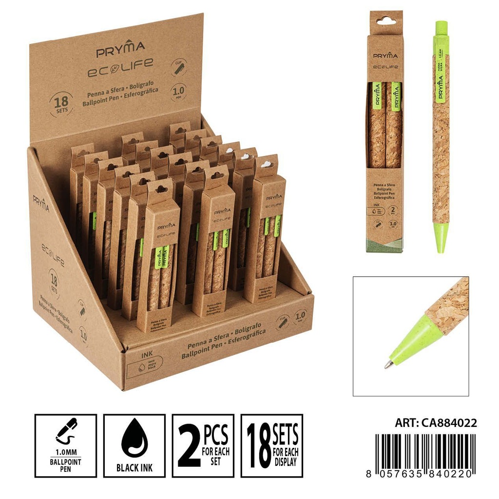 Bolígrafo retráctil eco 1mm 2pcs verde para escritura ecológica