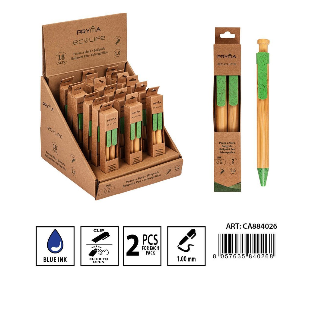 Bolígrafo de bamboo 2pcs 1mm ecológico para escritura