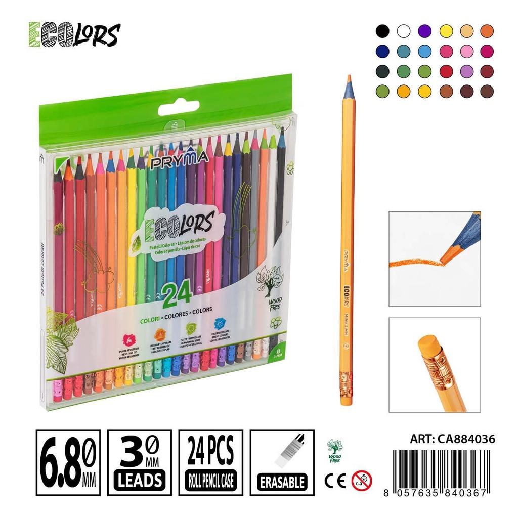 Lápices pastel con borrador 24 colores - Material de arte