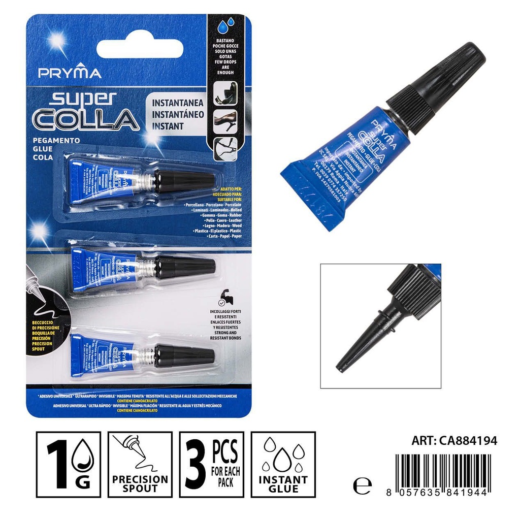 Súper cola instantáneo 1 g 3 PZ - Adhesivos