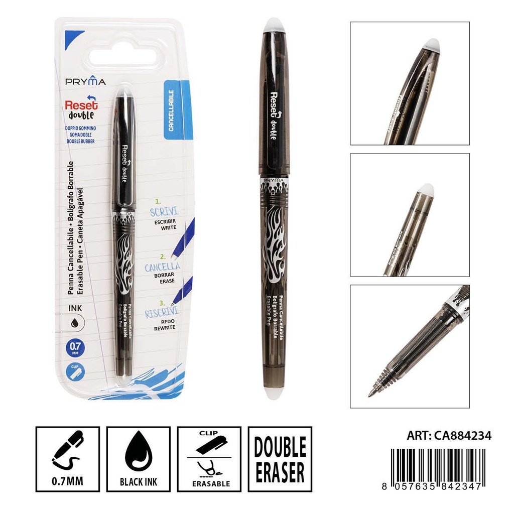 Bolígrafo borrable con tapa negra 0.7 mm - Herramientas de escritura