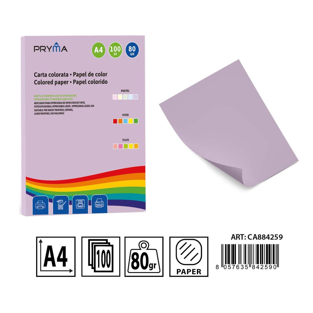 Papel color pastel lavanda 100 hojas - Materiales de arte y manualidades 