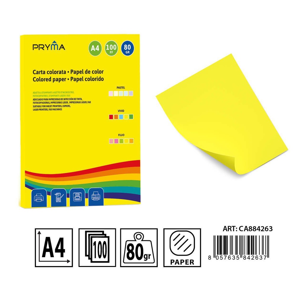 Papel de colores vivos amarillo 100 hojas - Materiales de arte y manualidades 