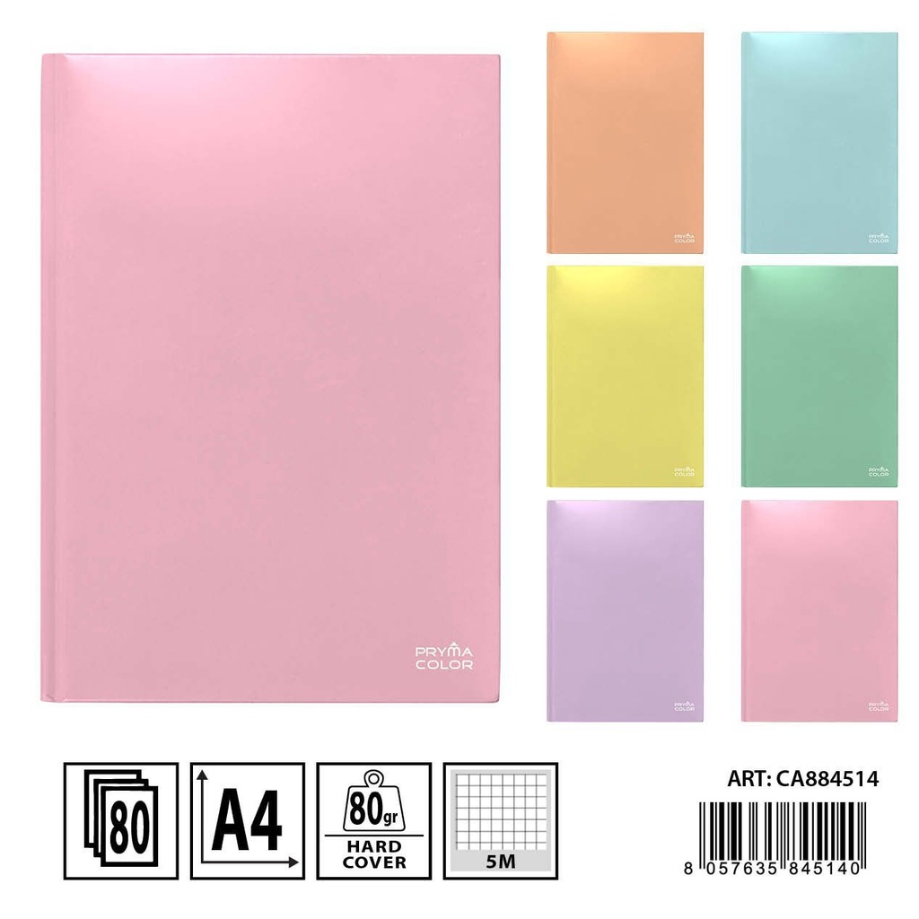 Cuaderno rigido A4 5mm cuadros color macaron para notas y dibujo