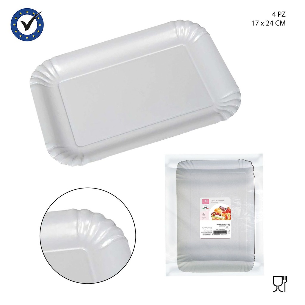 Bandeja rectangular de papel blanco 25x17cm 5pz