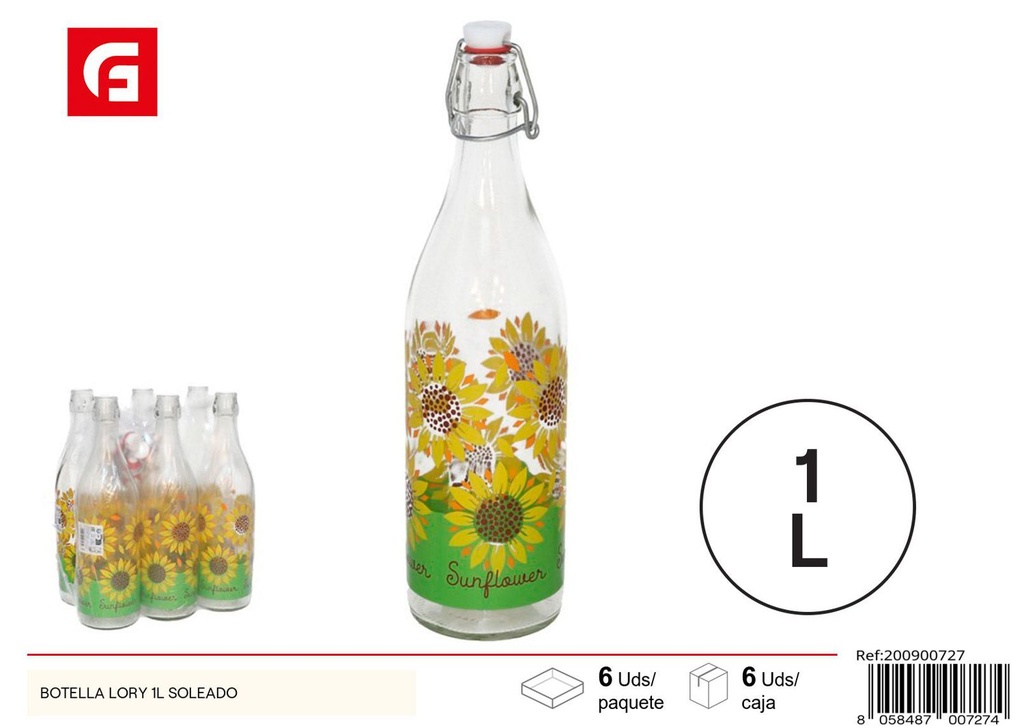 Botella de vidrio Lory 1L soleado para bebidas