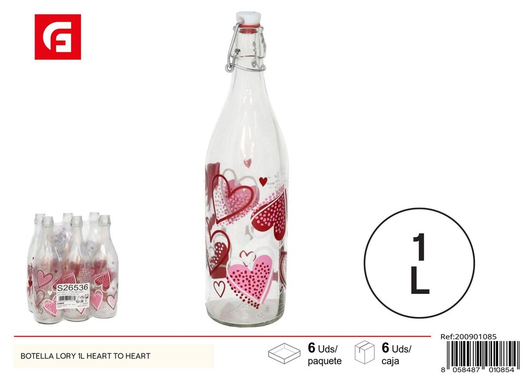 Botella de vidrio Lory 1L Heart to Heart