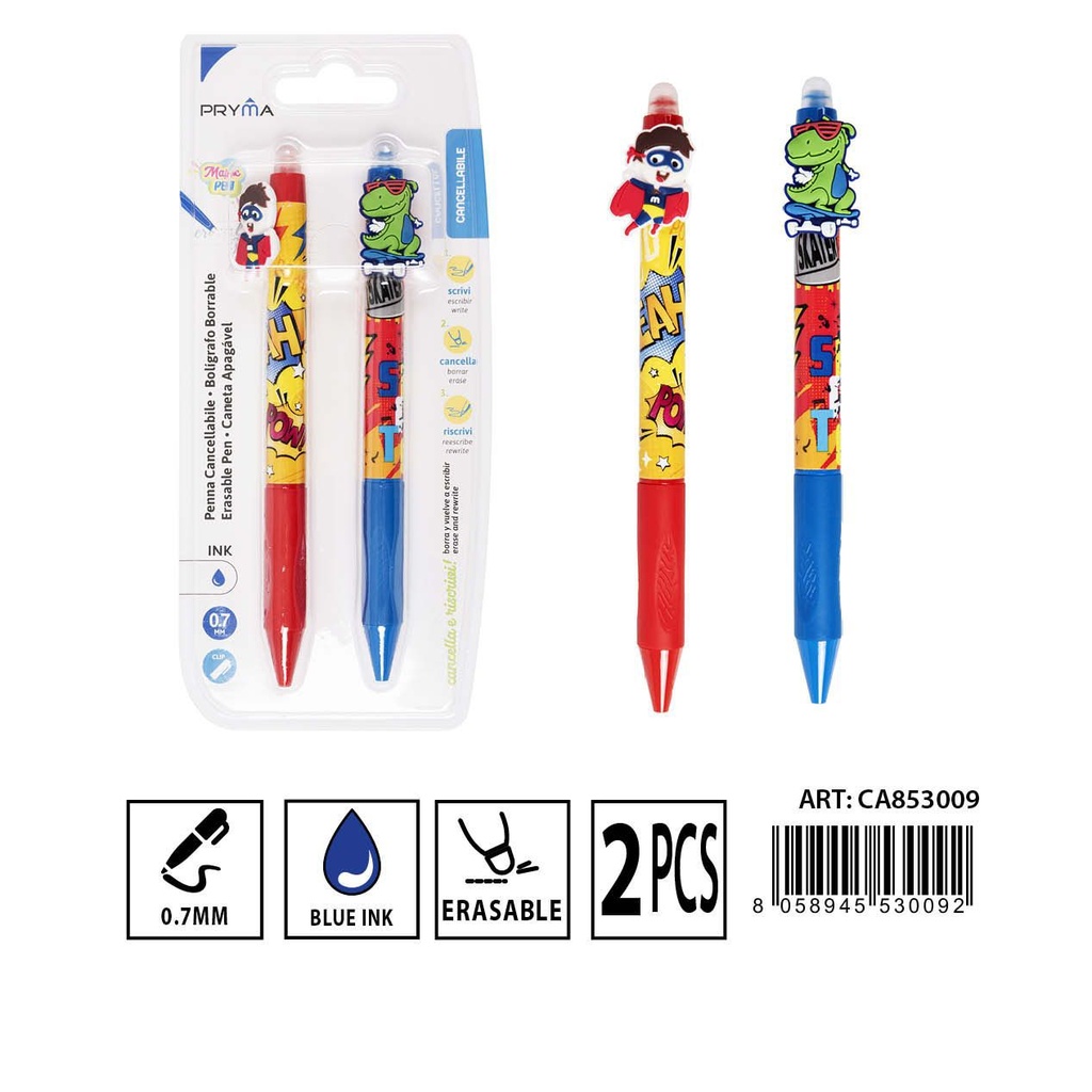 Bolígrafo borrable 0.7mm 2pz azul y negro