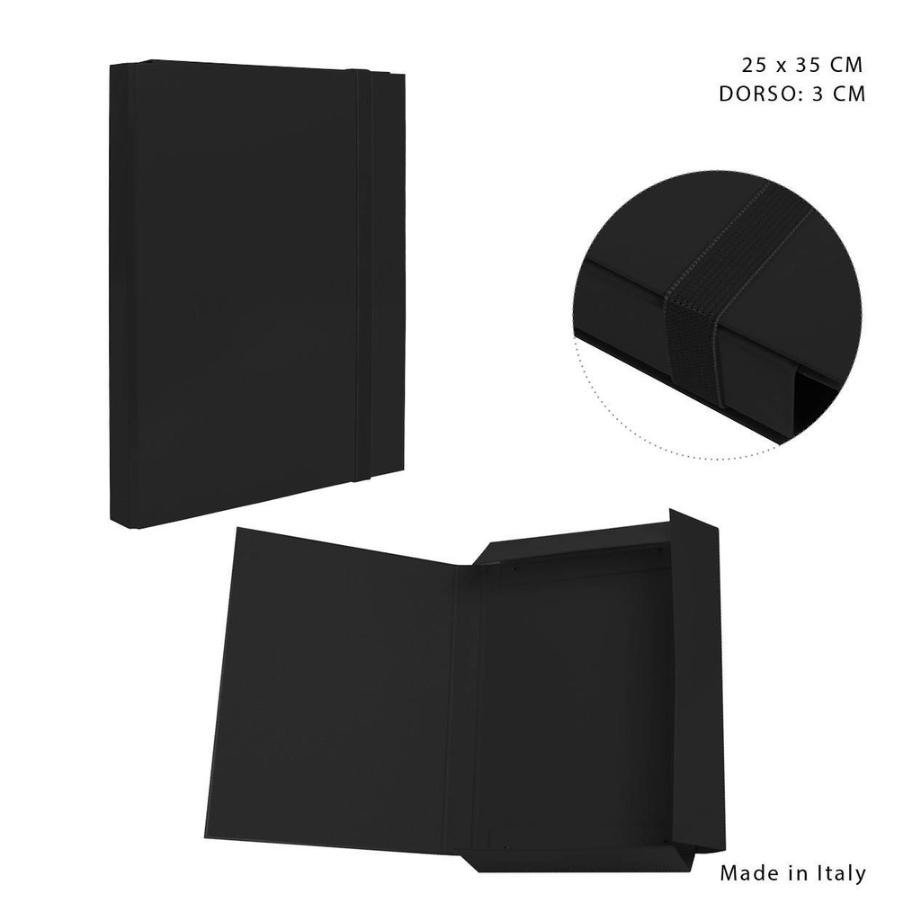 Carpeta con goma plana 3/L D3 25x35 negro para organización de documentos