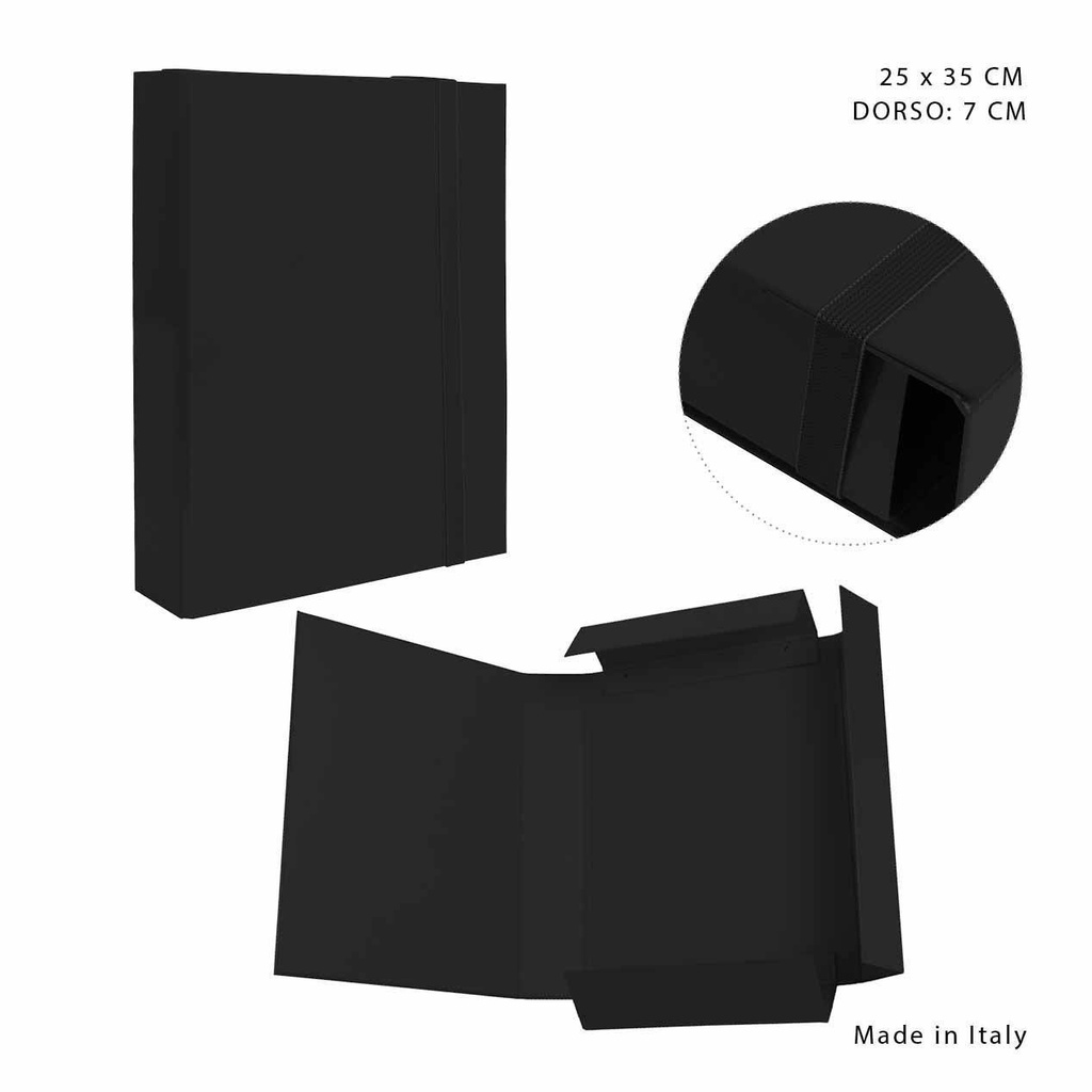 Carpeta con goma plana 3/L D7 25x35cm negra para documentos