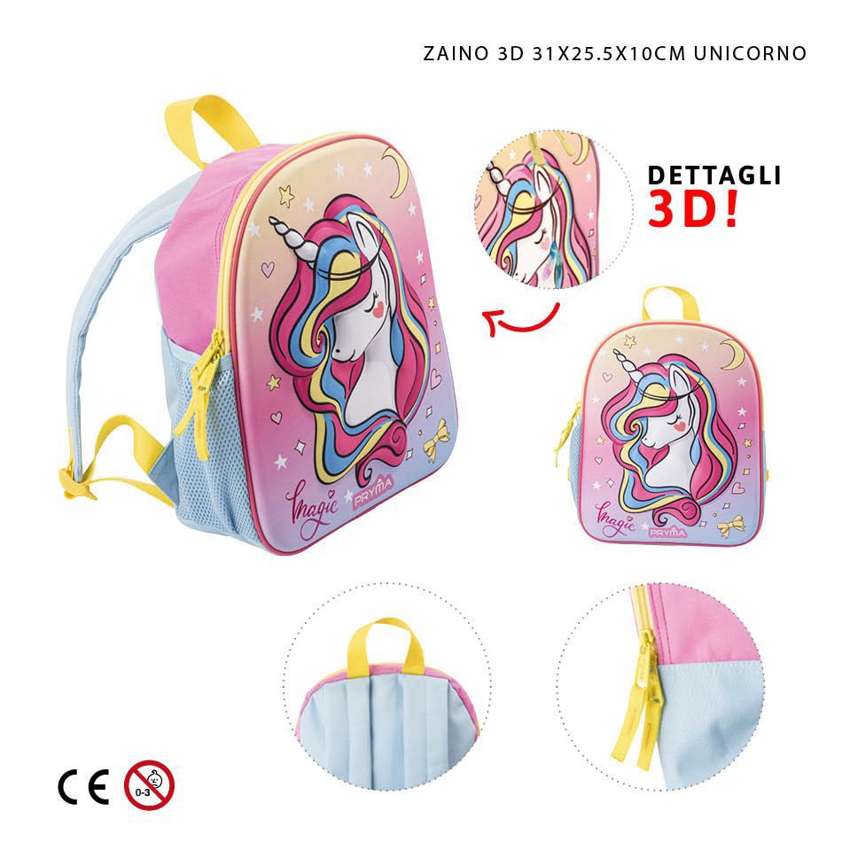 Mochila 3D Unicornio 31x25.5x10cm para niños y escolares