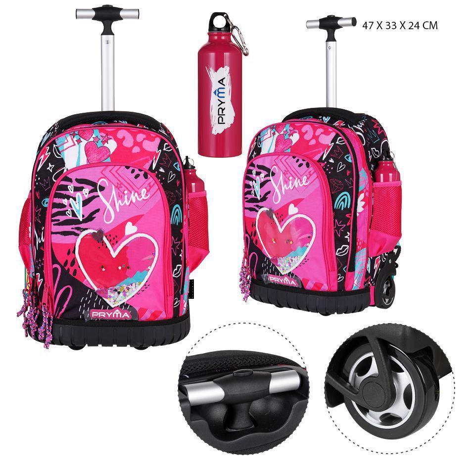 Mochila con trolley 45x22x32.5cm con diseño de corazón para niños y estudiantes