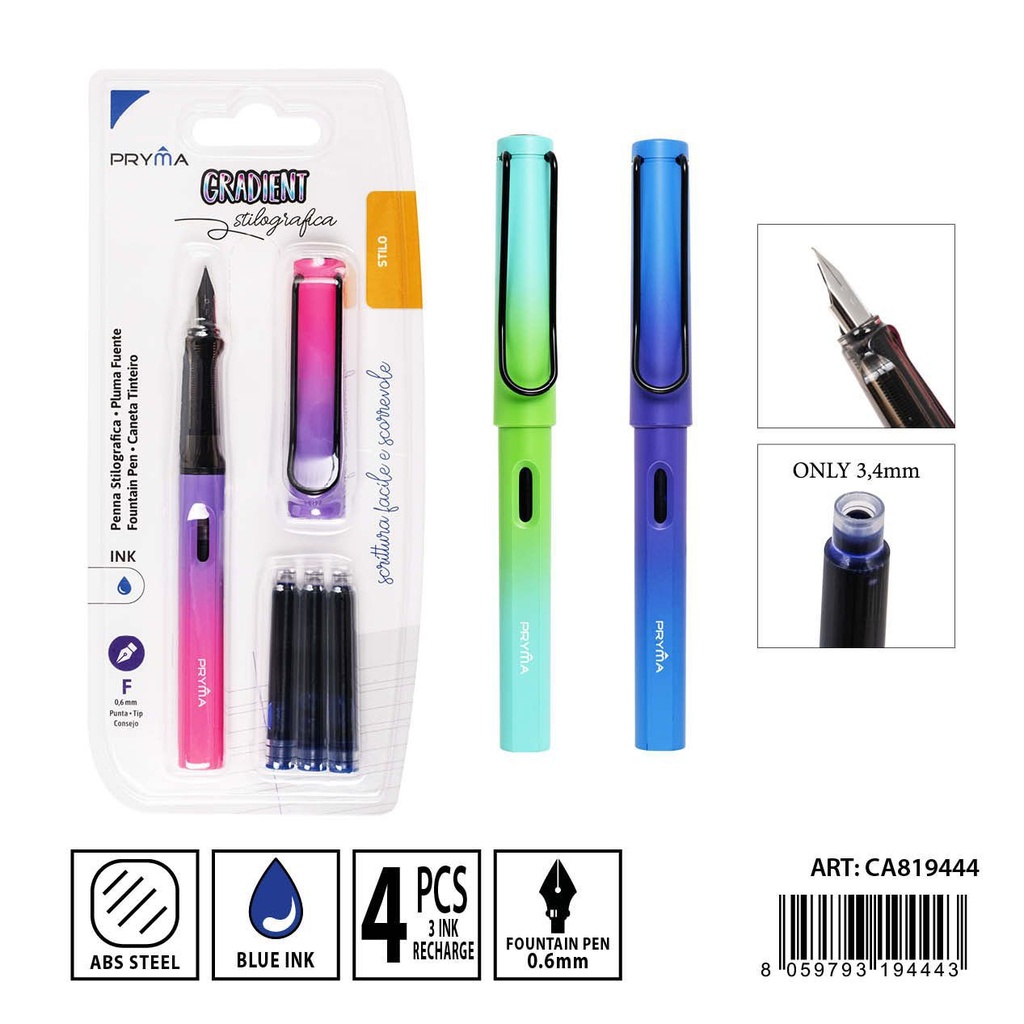 JUEGO DE PLUMA CON DEPÓSITO DE TINTA 4PZ - Herramientas de escritura