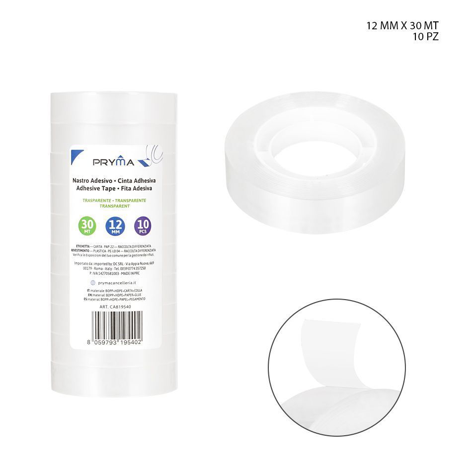 Cinta adhesiva transparente 10mm x 30m 10pzs - Suministros de oficina