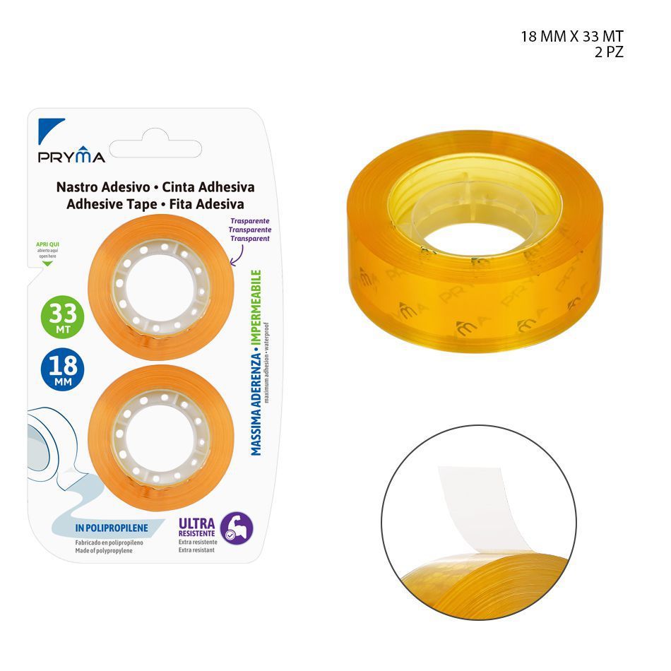 Cinta Adhesiva Transparente 18mmx33m 2pz - Cinta de embalaje