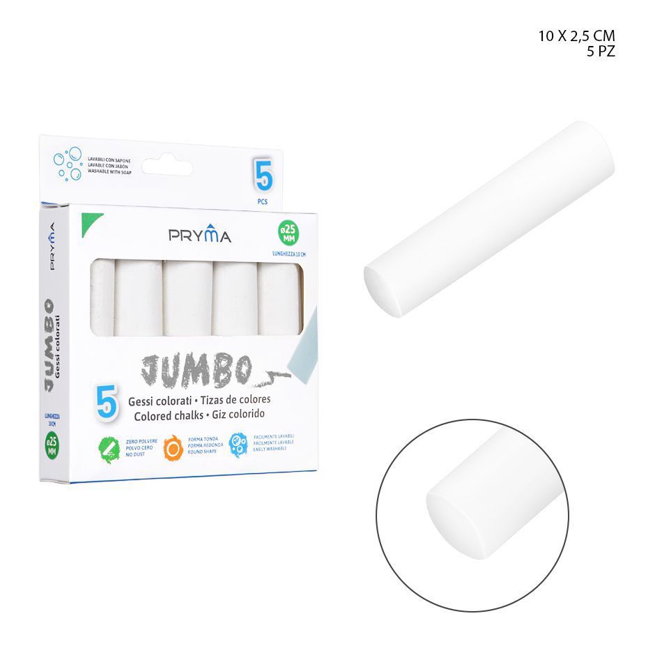 Tiza jumbo 10X2.5CM 5PZ blanca - Utensilios para pizarras