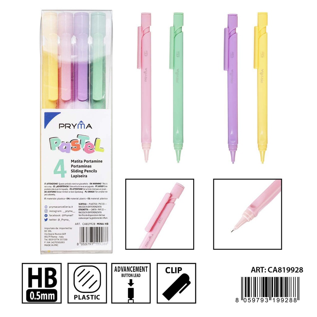 Portaminas HB 0.5mm 4pzs - Utensilios de escritura