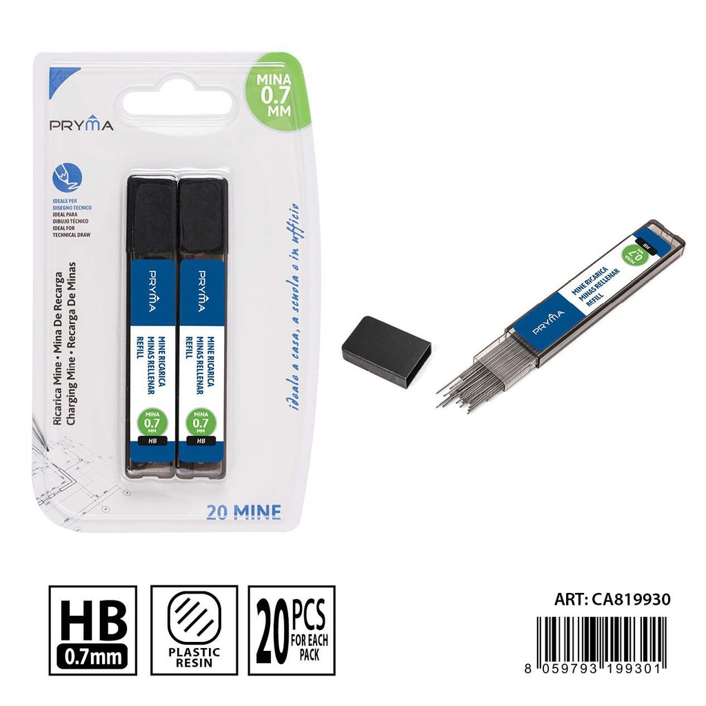 Minas de lápiz 0.7mm 20 piezas - Artículos de papelería y útiles