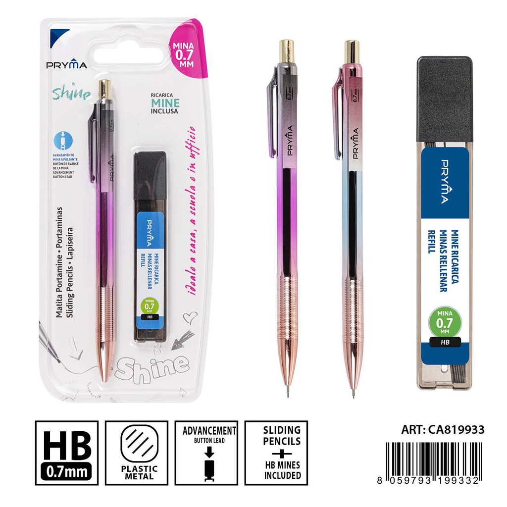 Portaminas + 20 minas de recambio HB 0.7mm - Utensilios de escritura