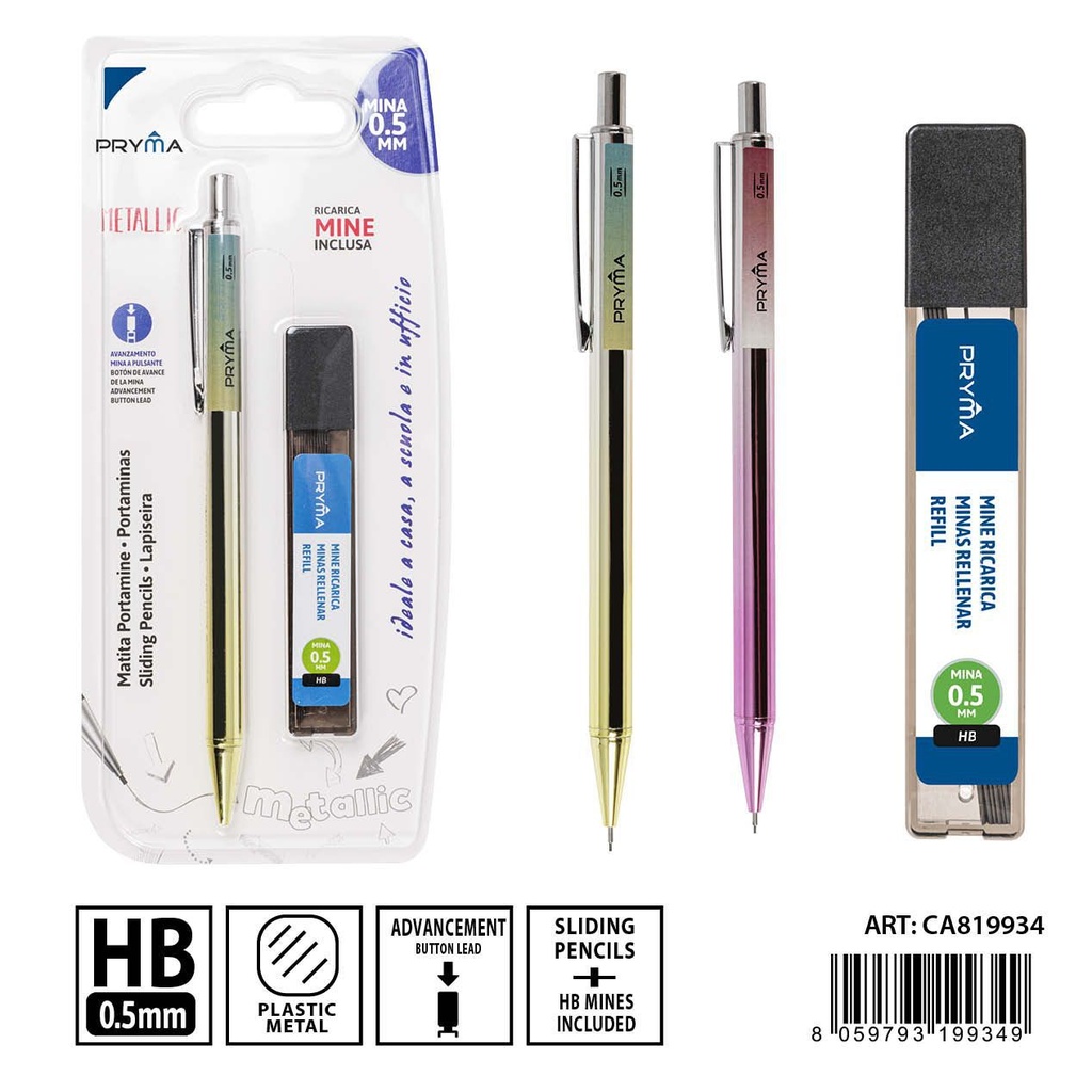 Portaminas + 20 minas de recambio HB 0.5mm - Utensilios de escritura