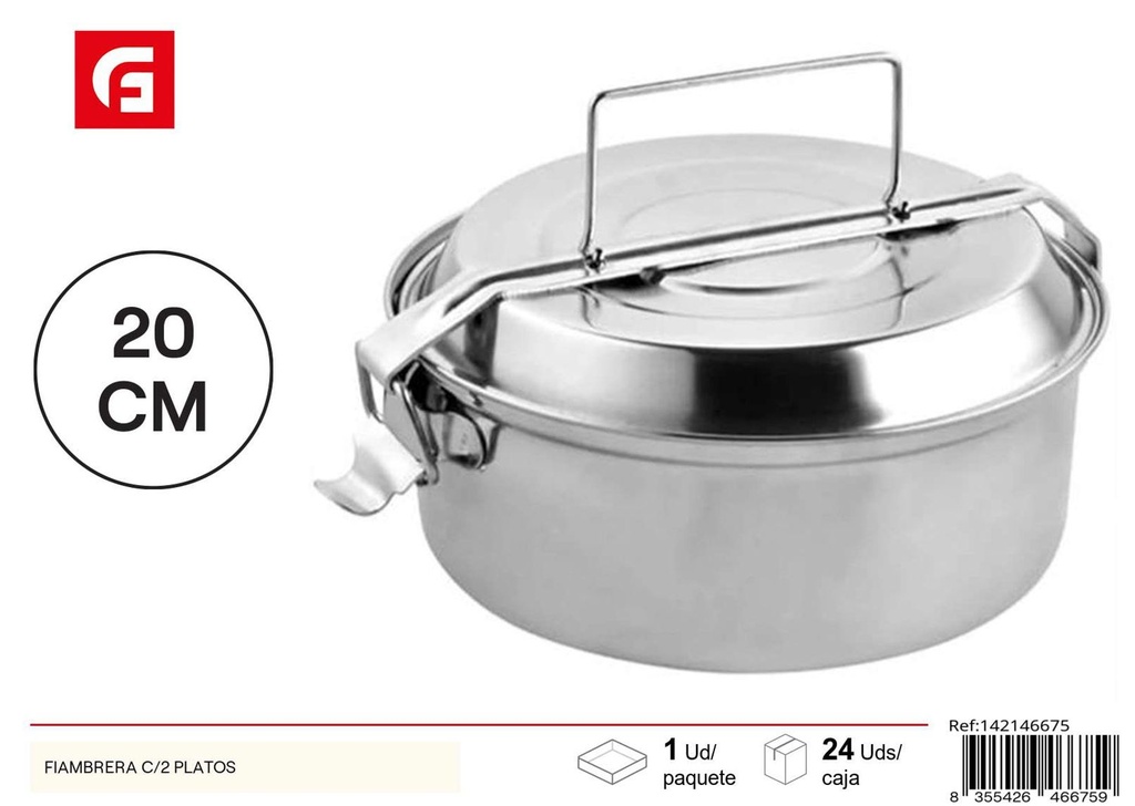 Fiambrera de acero inoxidable con 2 platos para almacenamiento de alimentos