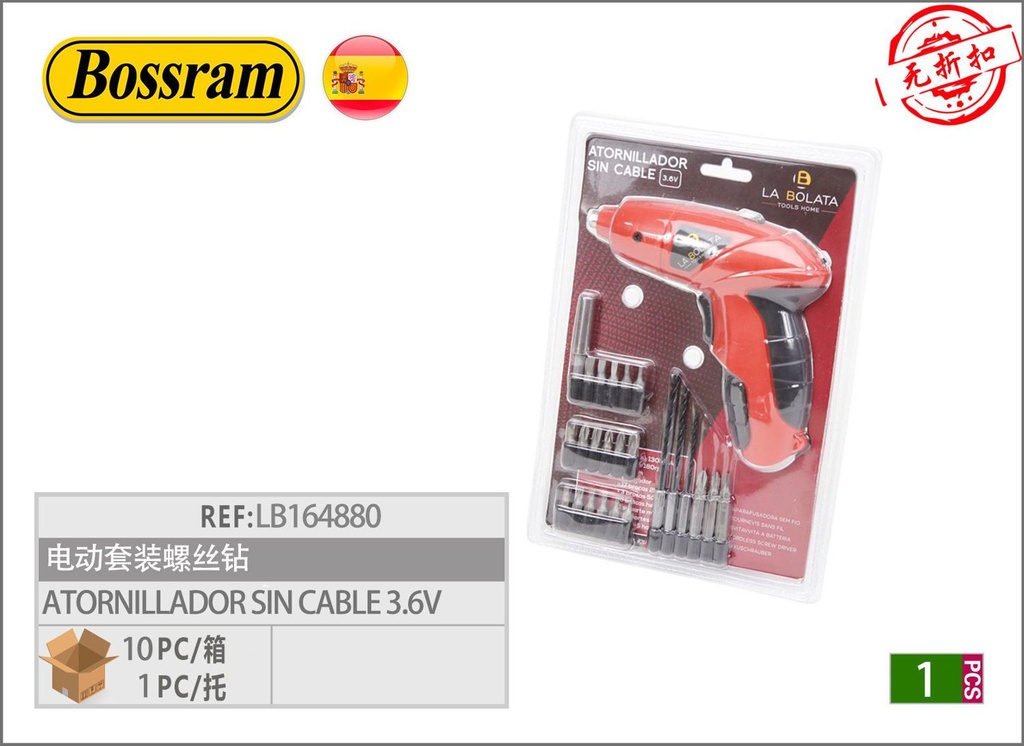 Atornillador sin cable 3.6V para bricolaje y reparaciones