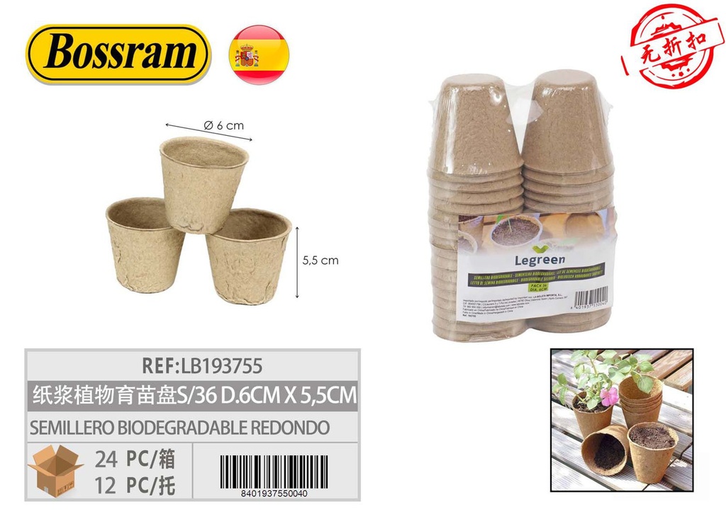 Semillero biodegradable redondo 36 celdas