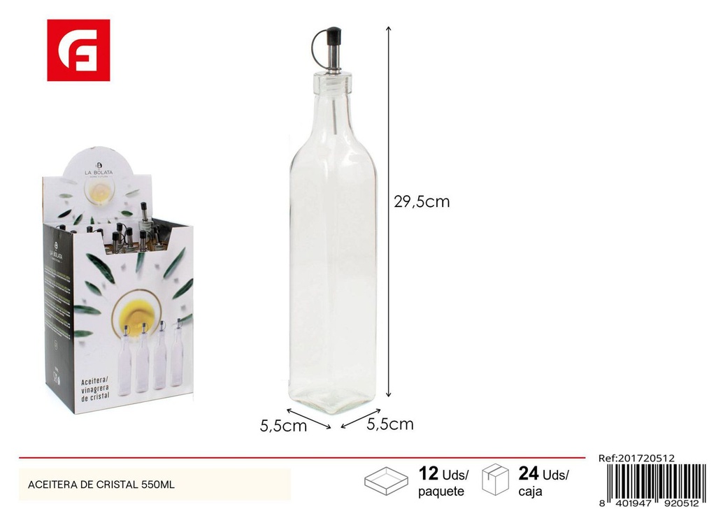 Aceitera de cristal 550ml para cocina