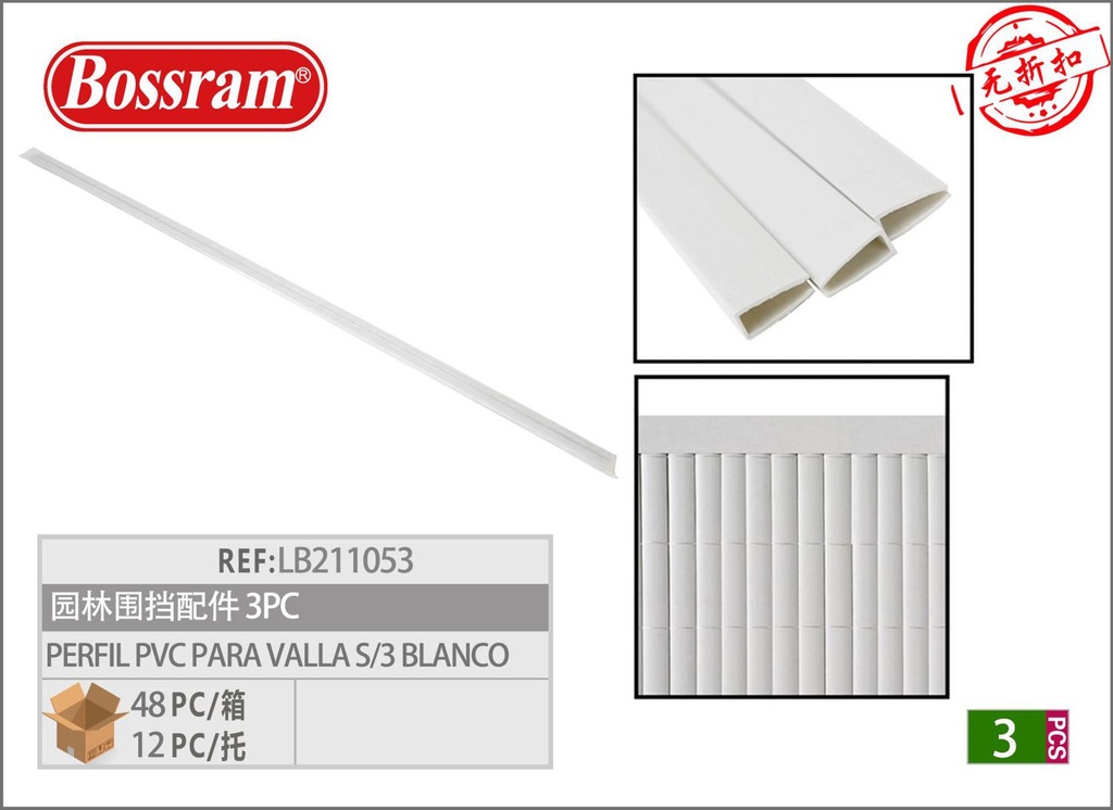 Perfil PVC blanco para valla 3 unidades para jardín