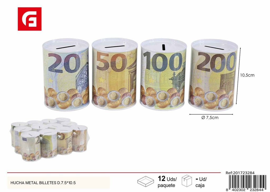 Hucha de metal para billetes Ø7.5x10.5cm - Decoración y ahorro