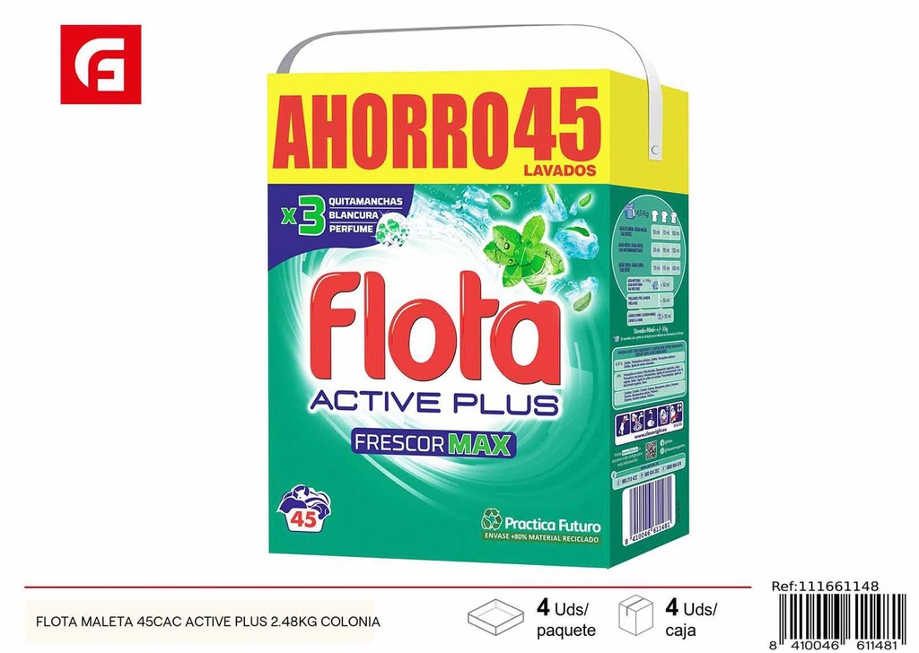 Detergente en polvo Flota Maleta 45cac Active Plus 2.48kg para lavandería