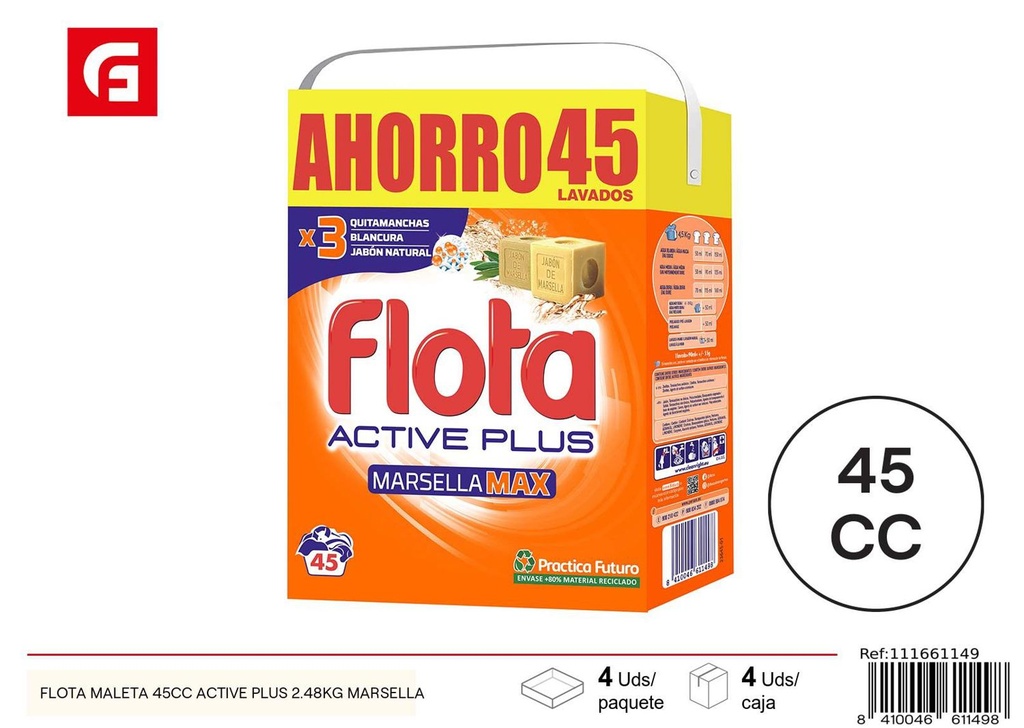 Detergente en polvo Flota Maleta 45cc Active Plus 2.48kg Marsella