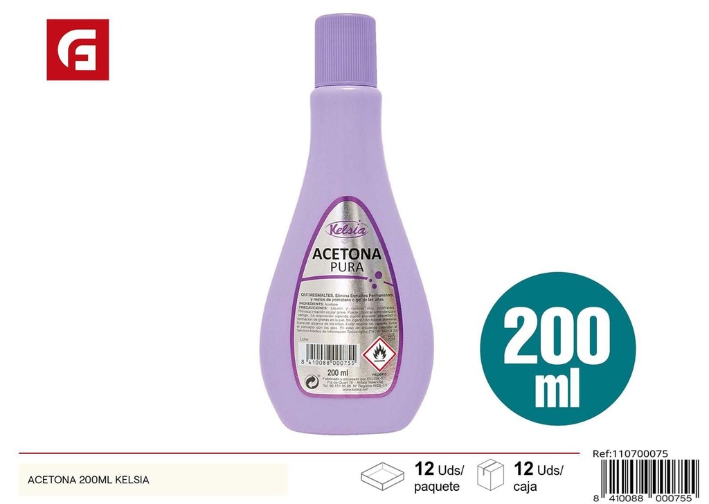 Acetona 200ml Kelsia para remover esmalte de uñas